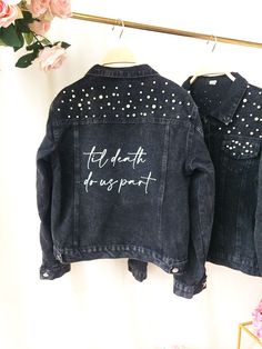 PERSONALIZED Black Denim Statement Coats Bridal Jacket Customized Wedding Jean Jacket Bridal Denim Wedding Jean Jacket, Jacket Customized, Statement Coat, Bridal Jacket, Down Parka, Personalized Leather, Custom Wedding, Black Denim, Jean Jacket