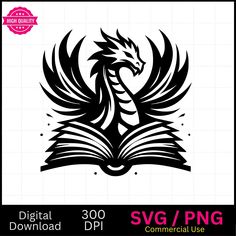 an image of a book with a dragon on it and the words digital svg / png