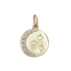 Diamond Crescent Moon & Stars Coin Pendant | sillyshinydiamonds Celestial Style Jewelry With Round Cut Diamond Accents, Celestial Jewelry With Round Cut Diamond Accents, Celestial Style Round Cut Diamond Jewelry, Celestial Style Jewelry With Brilliant Cut, Celestial White Gold Diamond Jewelry, Celestial White Gold Jewelry With Rose Cut Diamonds, Celestial Diamond White Jewelry, Celestial Style White Gold Jewelry With Single Cut Diamonds, Yellow Gold Celestial Jewelry With Single Cut Diamonds