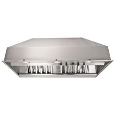 a stainless steel range hood on an isolated white background