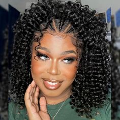 Braided Wigs Premium Synthetic Fiber Deep Wave Short Bob Lace Frontal Wigs -Alipearl Hair Half Braids Half Crochet Hairstyles, Wigs With Braids, Crochet Bob Hairstyles, Braided Bob Hairstyles, Cute Crochet Hairstyles, Short Crochet Hairstyles, Wavy Crochet Hair, Short Braided Wigs, Braids In The Front Natural Hair