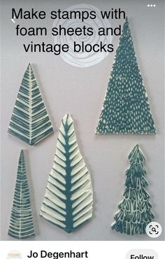 an image of christmas trees made with foam sheets and vintage blocks by jo degenhant