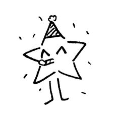 a black and white drawing of a star with a party hat