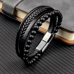 Paracord Leather Bracelet, Rugged Bracelets, Watches Women Leather, Bracelet Watches Women, Genuine Leather Bracelet, Black Leather Bracelet, Multi Strand Bracelet, Natural Stone Bracelets, Mens Leather Bracelet