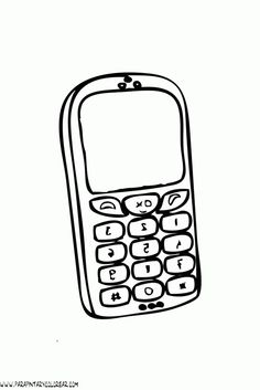 a black and white drawing of a cell phone with numbers on the front, side and back