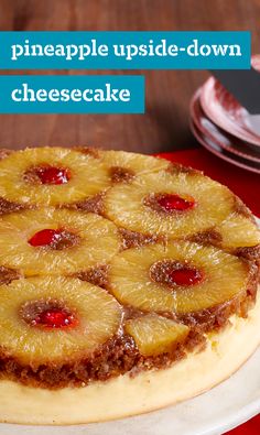 a pineapple upside down cheesecake on a plate