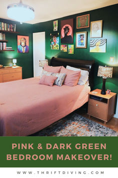 pink and green bedroom makeover with pictures on the wall