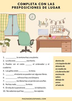 a worksheet with the words in spanish