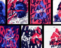 six different posters with graffiti written on them