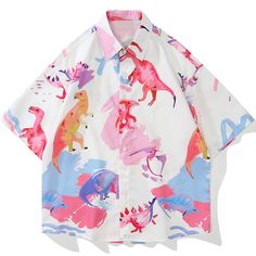 Get beach-ready with the short sleeve summer shirt. Now our Hawaiian shirt with funny colorful dinosaurs is best for you. Material: 100% polyester fabric shirts, lightweight, breathable, and soft. Design: Original short sleeve shirts designed with classic regular fit, turn-up collar, interesting cartoon pattern, button-down closure. Occasion: Summer beach shirts are suitable for all occasions, especially casual outings, beaches, and vacations. Perfect for spring, summer, and autumn. Size Chart: Conversational Prints, Top Streetwear Brands, Small Fish, Fish Print, Indie Fashion, Loose Shorts, Hawaii Shirt, Hawaiian Shirts, Style Summer