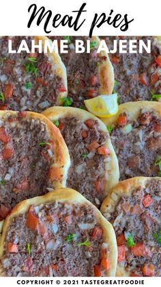 Lebanese Open-Faced Meat Pies - Lahem Bi Ajeen Arabic Meat Pies, Middle Eastern Meat Pies, Armenian Meat Pies, Sfeeha Meat Pies, Spinach Pies Lebanese, Sfiha Recipe Arabic Food, Syrian Meat Pies, Lebanese Meat Pies Ground Beef, Lachmagine Recipe