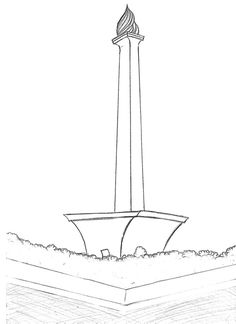 a black and white drawing of a fountain