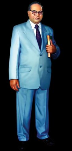 a painting of a man in a blue suit and tie holding a book with his right hand