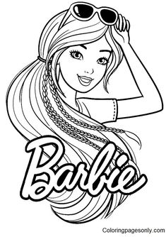 barbie with sunglasses on her head and the word barbie above it is an illustration for coloring pages only