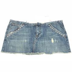 Blue Jean Studded Skirt Thrift Ideas, Fire Outfits, Bedazzled Jeans, Studded Skirt, Boho Lifestyle, Size 10 Jeans, Blue Jean Skirt, Tiktok Outfits, Denim Projects