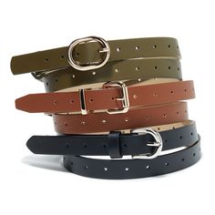 Crown Vintage-3 For 1 Belt Set - 3 Pack Whether you need a functional accessory, are looking to highlight your figure, or simply want to embellish your look, a classic belt is a staple. The 3 For 1 belt set from Crown Vintage consists of three individual pieces, each featuring a timeless silhouette, muted hues, and a metallic details. Why you'll love them: We get it, you need options. This set comes complete with three, all in neutral colors that pair perfectly with your favorite 'fits. How you' Keen Style, Classic Belt, Crown Vintage, Clog Heels, Trending Sneakers, Black Olive, Functional Accessories, Athletic Fashion, Kids Bags