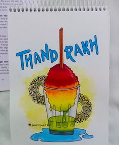 a drawing of a drink with the words hand rah on it and an image of a straw