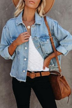 Denim Style Casual, Look Legging, Hipster Women, Casual Denim Jacket, Shirt Collar Styles, Moda Denim, Blue Style, Denim Jacket Women