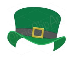 a green hat with a gold buckle on it