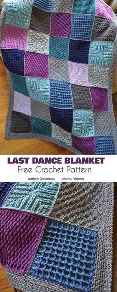 a crocheted blanket that has been made with different colors and patterns on it