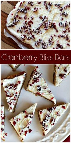 cranberry bliss bars on a white plate