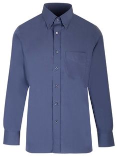 Blue parachute silk shirt from Tom Ford, with classic collar, patch pocket on the chest and front button closure.