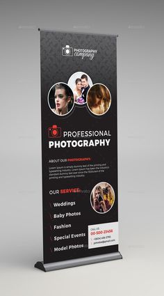 a black and white roll up banner for photography