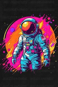 an astronaut walking in front of the sun with paint splattered on it's face