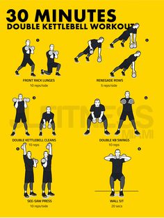 the 30 minute kettlebell workout poster shows how to do squats and pull - ups