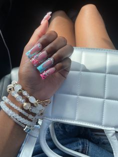 Klaws Nails, Colored Acrylic Nails, French Tip Acrylic Nails, French Acrylic Nails, Short Square Acrylic Nails