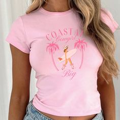 Coastal Cowgirl Sorority Big Little Shirt | Coastal Big Little Reveal Shirt | Surf Big Little Reveal Tee | Cowgirl Big Little Sorority Shirt Ride the waves and the range with our Coastal Cowgirl Sorority Big Little Shirts! Perfect for a beachy-meets-western Big Little reveal, these shirts combine the best of both worlds--coastal vibes and cowgirl flair. Whether you're the Big, Little, or part of the whole Coastal Cowgirl Fam, these tees bring a unique and stylish twist to your reveal day. Made f Fitted Pink T-shirt With Letter Print, Fitted Pink Tops With Letter Print, Pink Fitted Crew Neck Shirt, Fitted Pink Shirt With Letter Print, Pink Short Sleeve Sorority Tops, Pink Slogan Shirt For Spring, Spring Pink Slogan Shirt, Fitted Pink Graphic Tee Shirt, Pink Sorority T-shirt For Summer