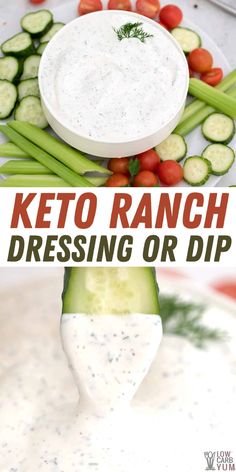 keto ranch dressing or dip with cucumbers and tomatoes