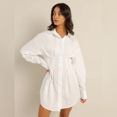 Micas Women's V-Neck Solid White Ruched Long Sleeve Mini Dress, White ...Size Xl Note: Runs Small (If Your A Large You Will Be Ok) Full Button-Up Front Closure. Curve Hemline & Long Sleeves. Relaxed Fit; Lightweight Feel. Collared Shirt Dress Style. Mini Length. All Over White Colourway. Material: 95% Polyester 10% Spandex Always Open To Reasonable Offers! **If You Are New To Poshmark, Use My Code Stylebydesign_ When You Register & Receive A $10 Credit Toward Your First Purchase From My Closet ! Casual Ruched Shirt Dress For Daywear, Mini Dress White, Collared Shirt Dress, Pleated Mini Dress, White Dresses For Women, Shirt Dress Style, Collared Shirt, Long Sleeve Mini, Long Sleeve Mini Dress