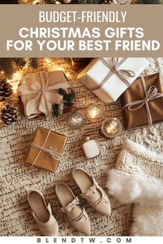 christmas gifts and presents under the tree with text overlay that reads budget - friendly christmas gifts for your best friend