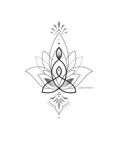 a black and white drawing of a lotus flower with an intricate design in the middle