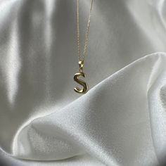 Custom Bubble Initial Letter Necklace - 14K Gold Tiny Balloon Letter Necklace - Custom A-Z Letter Pendant - Custom Gift for Valentine's Day S Letter Necklace, Initial Letter Necklace In Yellow Gold, Yellow Gold Initial Letter Necklace, Custom Name Initial Pendant Necklace In Yellow Gold, Balloon Necklace, Alphabet Necklace, Gold Bubbles, Silver Bracelets For Women, Gold Locket