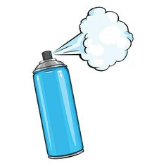 a blue spray can with a cloud coming out of it