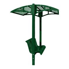 a green metal umbrella stand on a white background