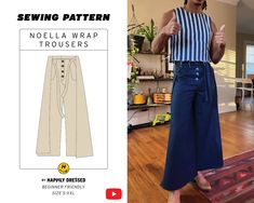 the sewing pattern shows how to wear wide legged pants