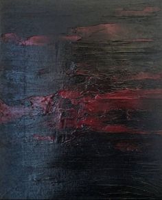 an abstract painting with black and red colors