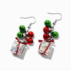 Claire's Christmas Present & Bells Drop Earrings Christmas Dangle Jewelry For Celebration, Festive Holiday Dangle Jewelry, Christmas Celebration Dangle Jewelry, Festive Holiday Jewelry With Dangle Shape, Dangle Jewelry For Christmas Celebration, Red Jewelry For Christmas Celebration, Holiday Gift Dangle Earrings, Holiday Dangle Earrings For Gifts, Red Holiday Earrings