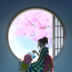 two children looking out an open window at the sky