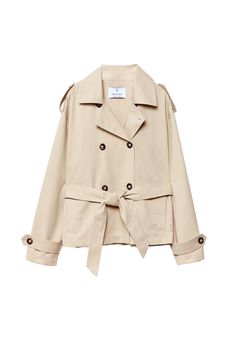 Stradivarius WITH BELT - Kurtka wiosenna - stone Short Trench Coat Women, Cropped Trench Coat, Short Trench Coat, Beige Trench Coat, Beige Jacket, Beige Shorts, Illustration Fashion Design, Lightweight Jacket, Blazer Jacket