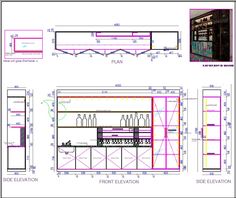 an architectural drawing shows the various sections of a building with different heights and materials to be used