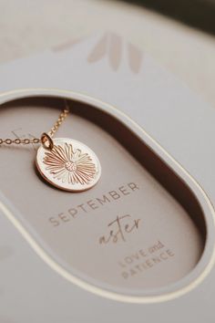 The aster is the flower that represents those born in September. Aster are the flower of love and patience. Product Details 14k gold-filled Hand stamped Charm measures 1/2 inch in diameter Chain measures 16-18 inches (can be adjusted based on preference) Flower Of Strength, September Aster, February Birth Flower, Flower Of Love, December Birth Flower, September Birth Flower, February Birth Flowers, Born In September, Birth Flower Necklace