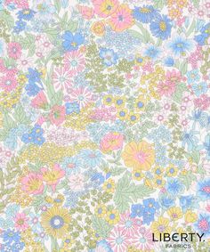 an image of a flowery background with many different colors and sizes, including blue, yellow