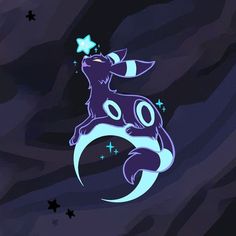 a cartoon cat sitting on top of a crescent with stars in the sky behind it