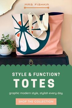 Style & Function? Totes Gorgeous cotton canvas shoulder bags for all the things. A lined bag with storage pockets, great for beach, yoga, gym, market and travel. Visit the Mrs Fishkin shop to learn more. Pink Shoulder Bag, Scandinavian Print