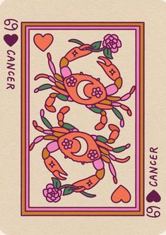 a playing card with an image of a crab on the front and back of it