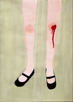 a painting of a person's legs with blood on them